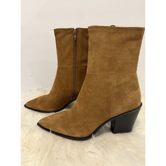 ZARA Women Square Toe Topstitched Split Suede Ankle Boots Brown US 9 EUR 40 - Picture 10 of 14